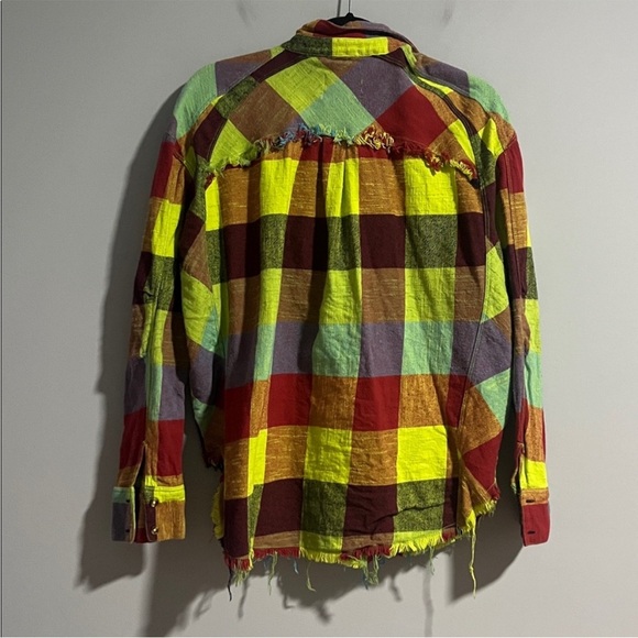 Urban Outfitters BDG Brixton rainbow flannel button down raw hem shirt - Picture 6 of 7